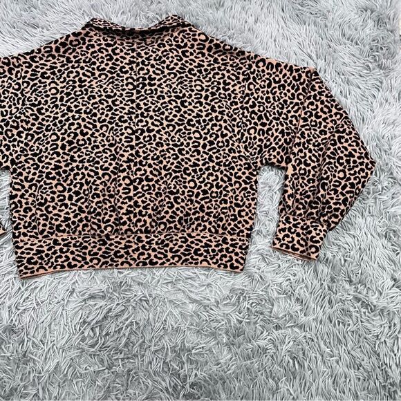 Marled Leopard Print Knit Jacket Snap Button Size Large Balloon Sleeve Collared - Picture 6 of 13